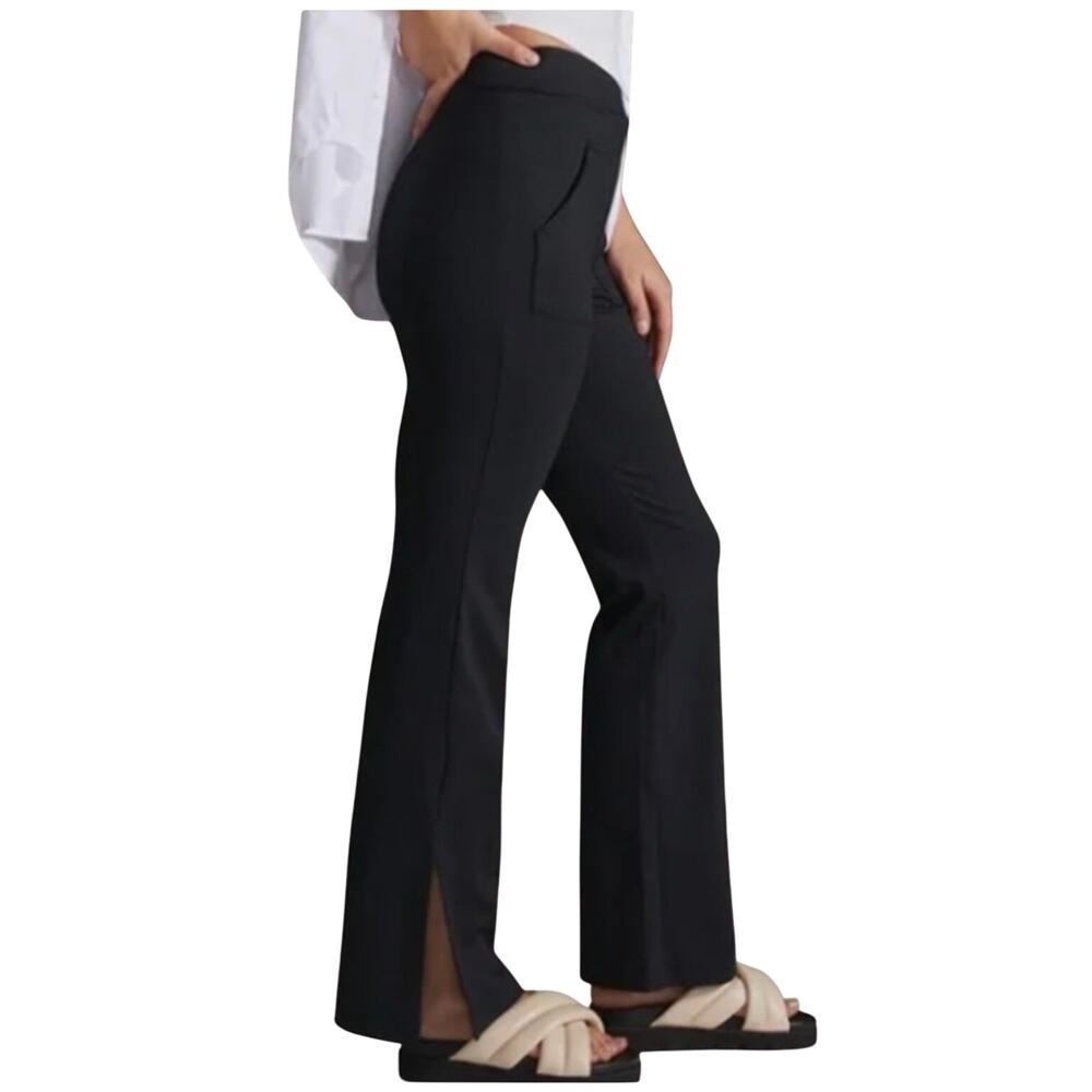 Anthropologie Maeve Black Knit Split Hem Pull On Flare Trouser Pants Medium